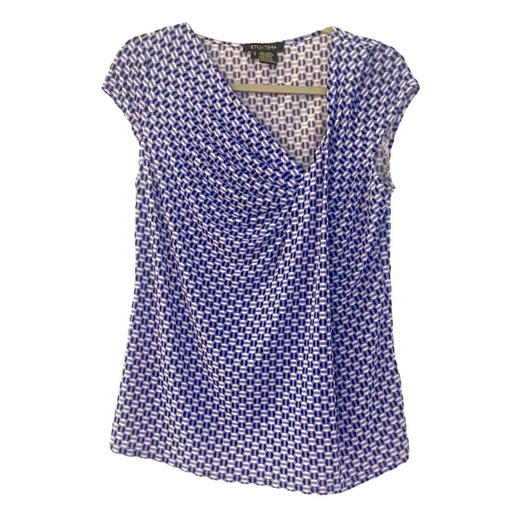 Etcetera Geometric Blue Women's Blouse Sz S